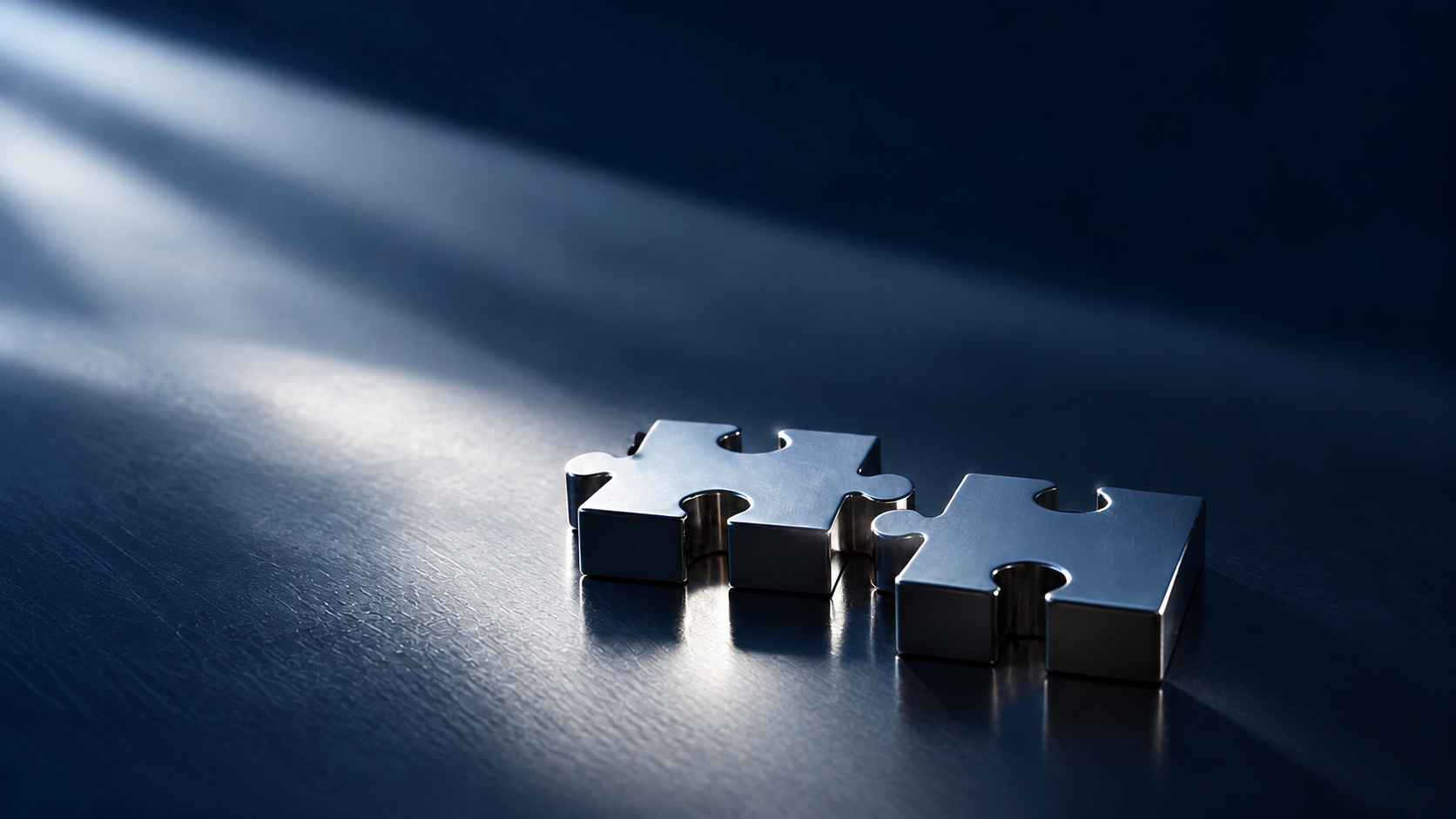 Due tessere metalliche di un puzzle che si uniscono
